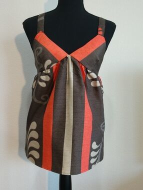 Striped Floral Empire Waist Tunic with Bold Orange Accents